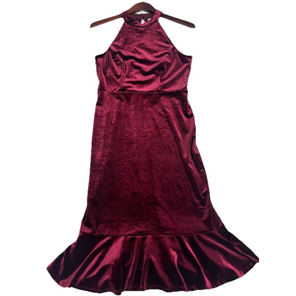 Burgundy Velvet Mermaid Dress Womens Formal Evening Party Open Back Medium